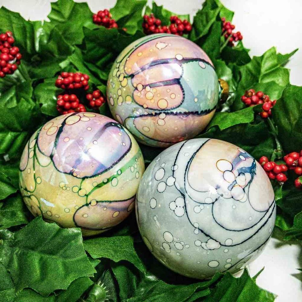 3 Glass Pastel Watercolor Globe Ball Hot Air Balloon Ornaments